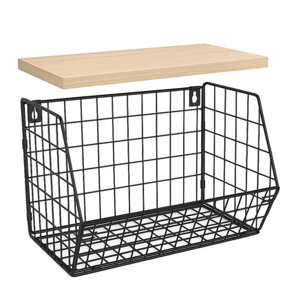 Wall-Mounted Fruit Rack with Wood-Effect Shelf