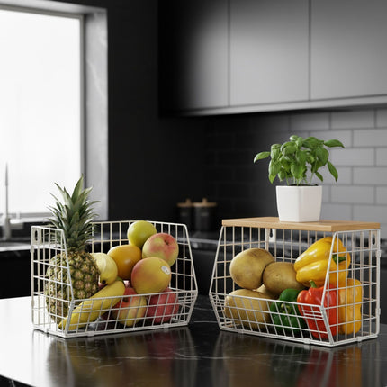 Wall-Mounted Fruit Rack with Wood-Effect Shelf