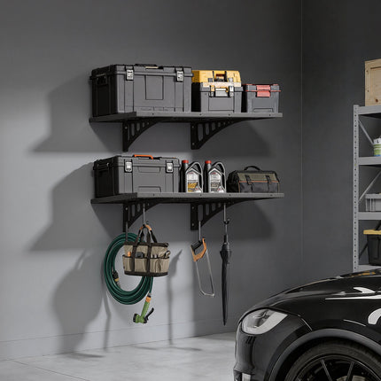 Wall-Mounted Garage Shelving, 2-Tier Steel, 254 kg
