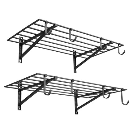Wall-Mounted Garage Shelving, 2-Tier Steel, 520 lb, Hooks