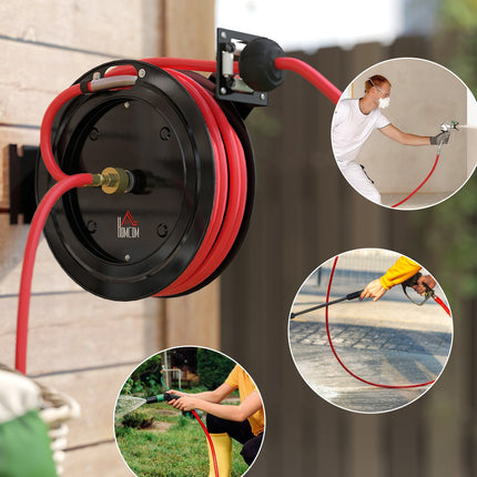 Wall-Mounted Garden Hose Reel, Auto-Retract, 15+1m, Metal