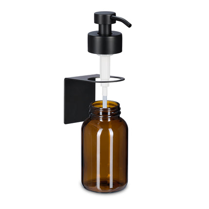 Wall-Mounted Glass Soap Dispenser, Amber, Black Pump