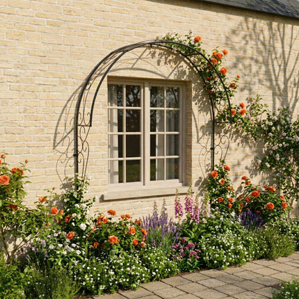 Wall-Mounted Half Rose Arch Trellis, Black Metal