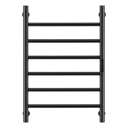 Wall-Mounted Heated Towel Rack, 6-Bar, Timer, LED Display, Black