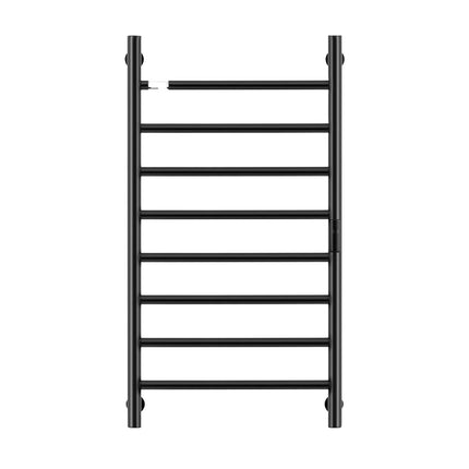 Wall-Mounted Heated Towel Rack, 8-Bar, Timer, Black