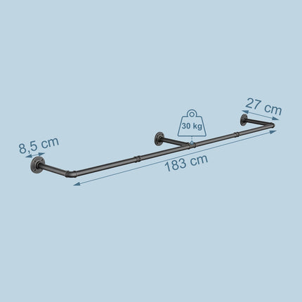 Wall-Mounted Industrial Clothes Rail with S-Hooks