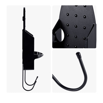 Wall-Mounted Iron Holder with Hooks, Black, Steel