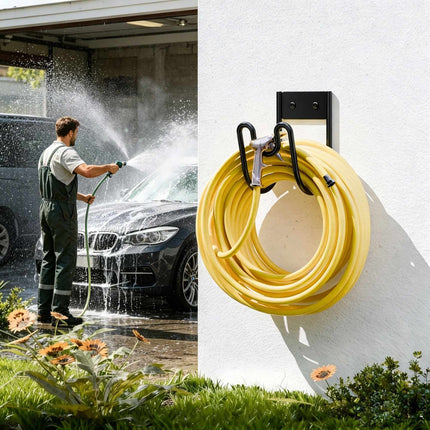 Wall-Mounted Iron Hose Holder, Black, Set of 2