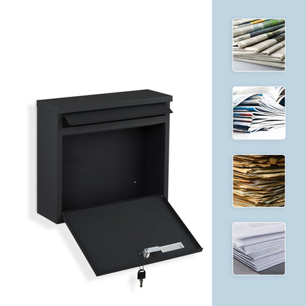 Wall-Mounted Iron Mailbox, Large Slot, 4 Keys Included
