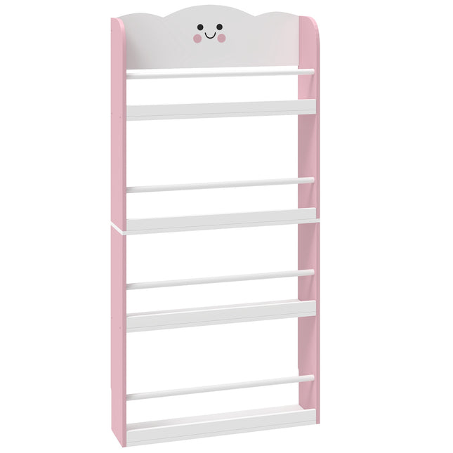 Wall-Mounted Kids Bookshelf, 4-Tier, Pink/White