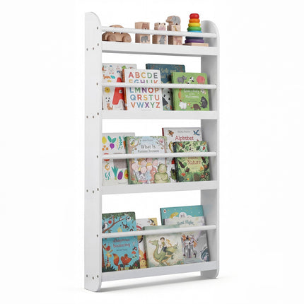 Wall-Mounted Kids Bookshelf, 4-Tier, White