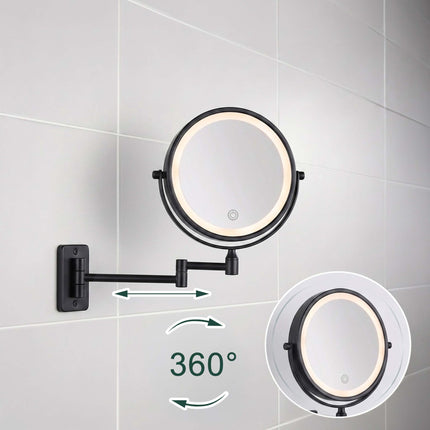 Wall-Mounted LED Cosmetic Mirror, 10x Magnification, Black