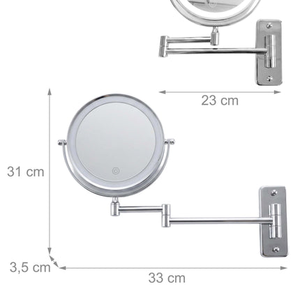 Wall-Mounted LED Mirror, 10x Magnifying, Silver