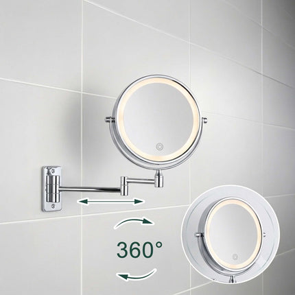 Wall-Mounted LED Mirror, 10x Magnifying, Silver
