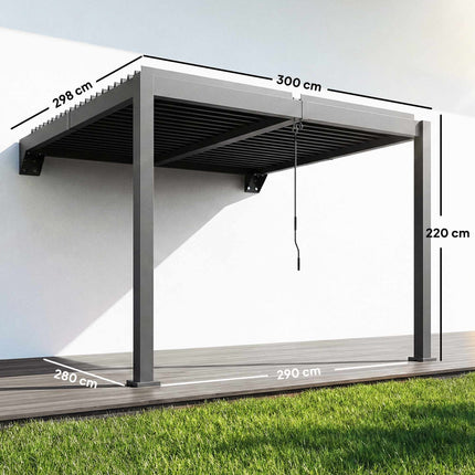 Wall-Mounted Louvered Pergola, 3x3m, Adjustable Metal Roof