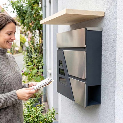 Wall-Mounted Mailbox, 13L, Quiet Close, Dark Grey