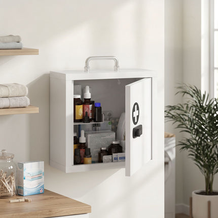 Wall-Mounted Medicine Cabinet with Lock, Stainless Steel, White