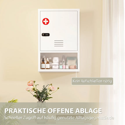 Wall-Mounted Medicine Cabinet with Lock, White, Steel