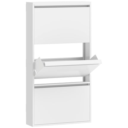Wall-Mounted Metal Shoe Cabinet, 3 Flip Drawers, White