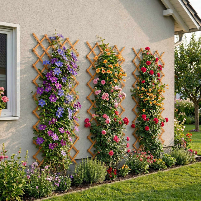 Wall-Mounted Plant Trellis Set, 3-Piece Extendable Wood