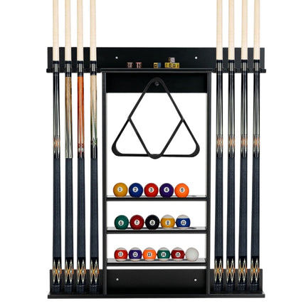 Wall-Mounted Pool Cue Rack, Pine Wood, Holds 8 Cues