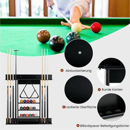 Wall-Mounted Pool Cue Rack, Pine Wood, Holds 8 Cues