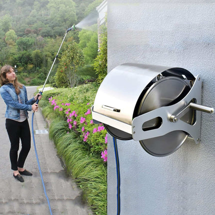 Wall-Mounted Stainless Steel Hose Reel with Crank