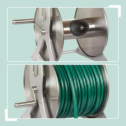 Wall-Mounted Stainless Steel Hose Reel with Crank