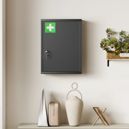 Wall-Mounted Steel Medicine Cabinet with Lock, 3 Shelves, Black