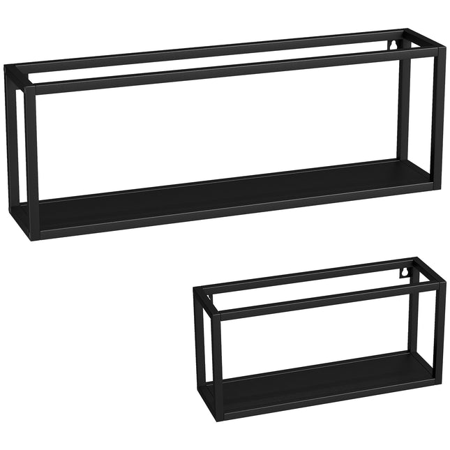 Wall-Mounted Steel Shelves Set, Black, 15 kg Capacity