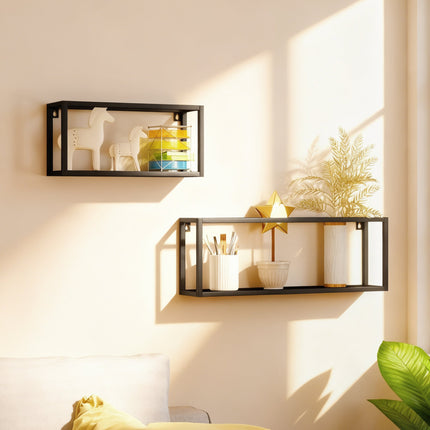 Wall-Mounted Steel Shelves Set, Black, 15 kg Capacity