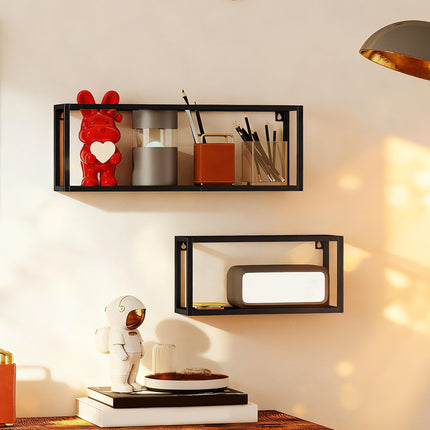 Wall-Mounted Steel Shelves Set, Black, 15 kg Capacity