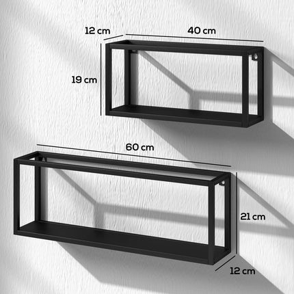 Wall-Mounted Steel Shelves Set, Black, 15 kg Capacity