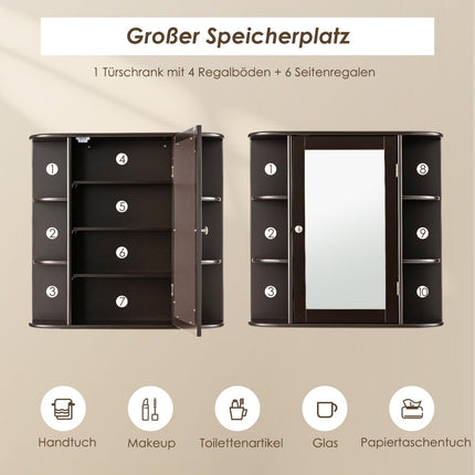 Wall Mounted Storage Cabinet Multipurpose Bathroom Medicine Cabinet 66 x 16.7 x 63 cm Brown
