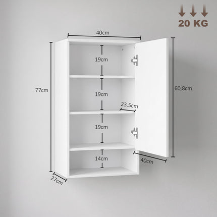 Wall-Mounted White Bathroom Cabinet with Adjustable Shelves