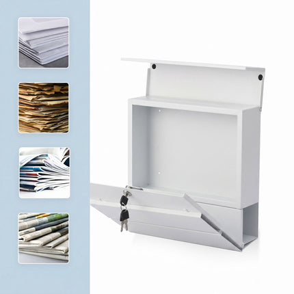Wall-Mounted White Letterbox with Magazine Holder