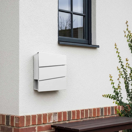 Wall-Mounted White Letterbox with Magazine Holder