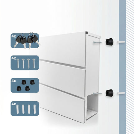Wall-Mounted White Letterbox with Magazine Holder