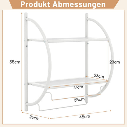 Wall-Mounted White Metal Towel Rack with Shelves, 45x25.5x55 cm