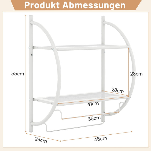 Wall-Mounted White Metal Towel Rack with Shelves, 45x25.5x55 cm
