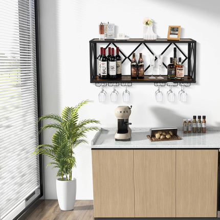 Wall-Mounted Wine Rack, 39 Bottles, 12 Glasses