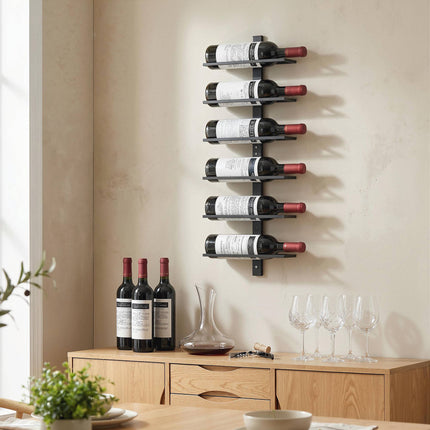 Wall-Mounted Wine Rack, 6-Bottle, Black Steel