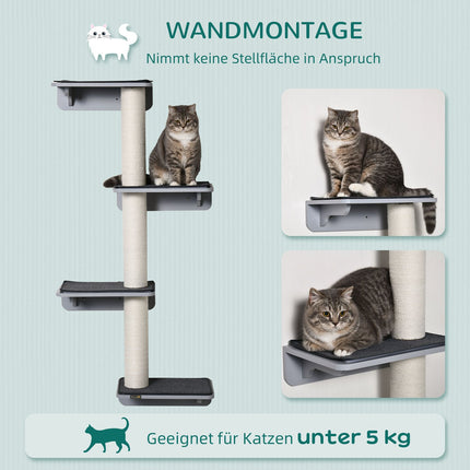 Wall-mounted cat climbing post, light gray beige wood