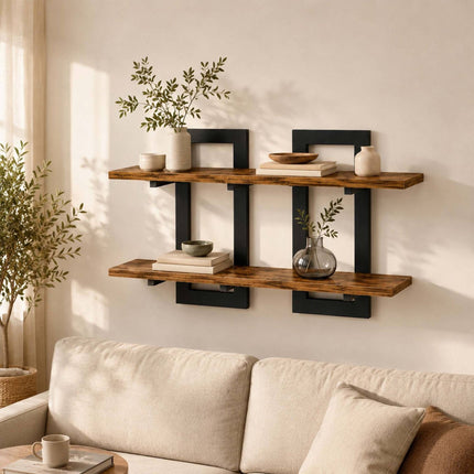 Wall Shelf Set of 2, MDF & Iron – Brown