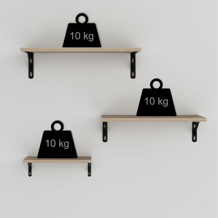 Wall Shelves Set, 3 Sizes, Wood and Steel