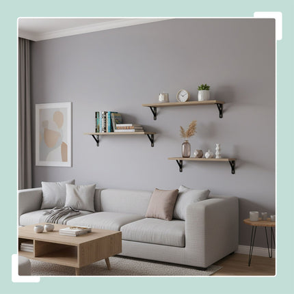 Wall Shelves Set, 3 Sizes, Wood and Steel