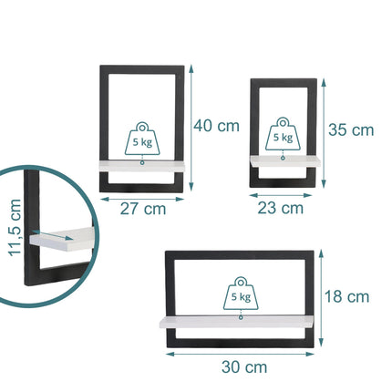 Wall Shelves Set Of 3 – Floating MDF, Metal Frame