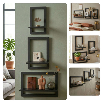 Wall Shelves Set of 3 – Floating MDF with Metal Frame