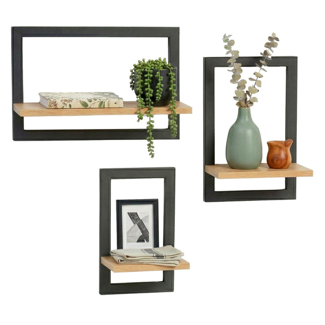 Set van 3 wandplanken - zwevend MDF met metalen frame