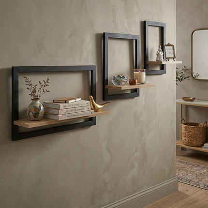 Wall Shelves Set of 3 – Floating MDF with Metal Frame